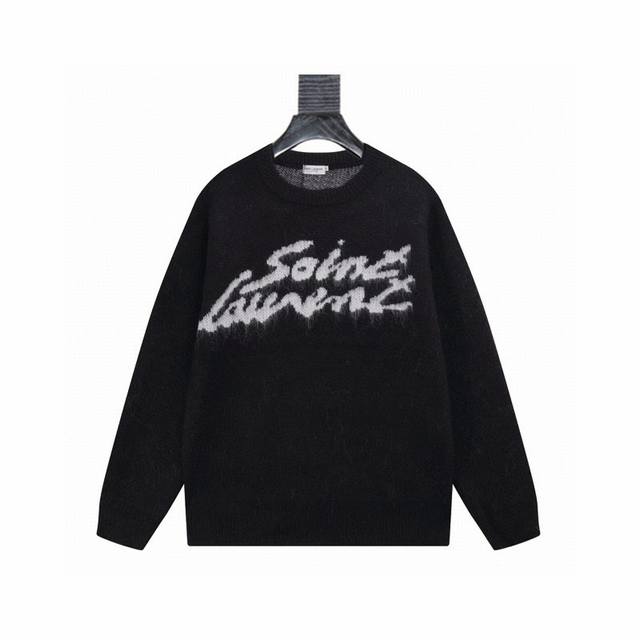 Saint Laurent YSL Crew Neck Pullover Knit Sweater in Mohair Blend Fabric This it