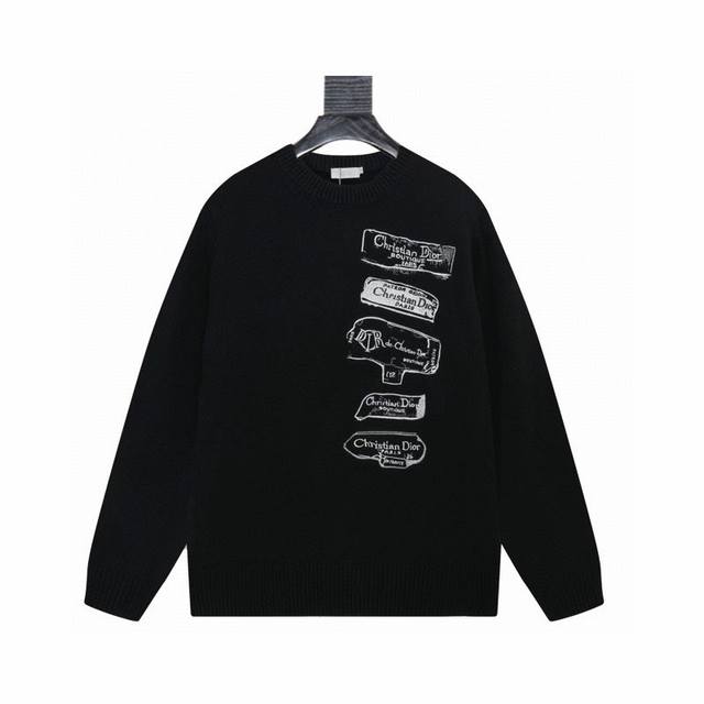 Dior Colorful Letter Jacquard Knit Sweater. The material is a wool-cashmere blen