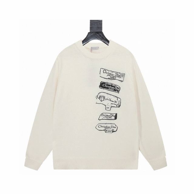 Dior Colorful Letter Jacquard Knit Sweater. The material is a wool-cashmere blen