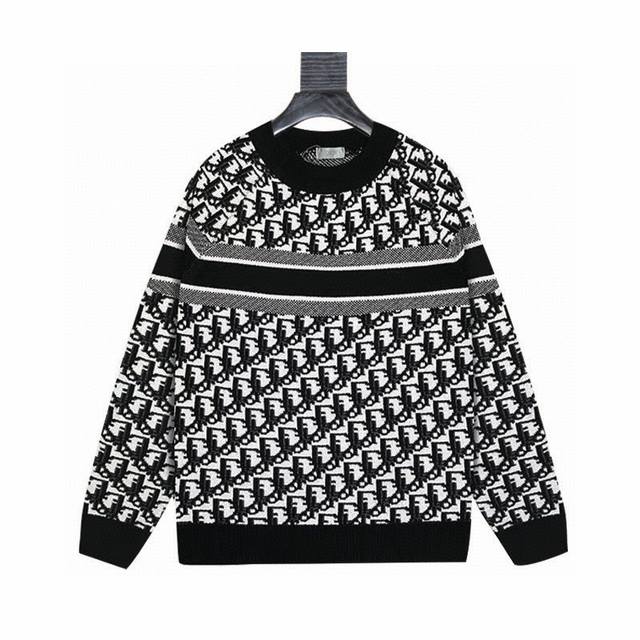 Dior Colorful Letter Jacquard Knit Sweater. The material is a wool-cashmere blen