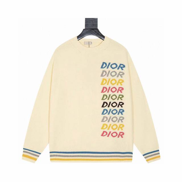 Dior Colorful Letter Jacquard Knit Sweater. The material is a wool-cashmere blen