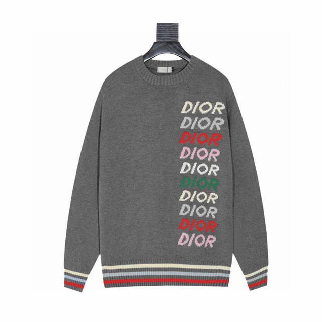 Dior Colorful Letter Jacquard Knit Sweater. The material is a wool-cashmere blen