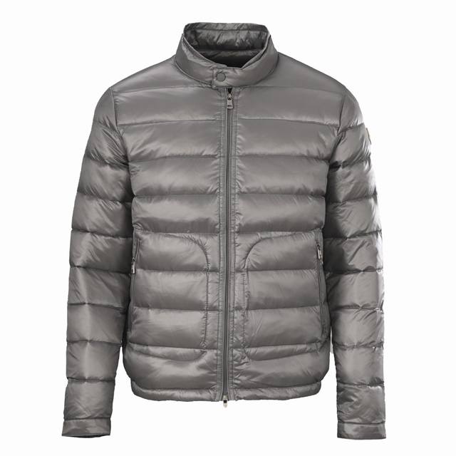 Moncler Minimalist Down Jacket with Large Pockets and Stand Collar, Glossy and L