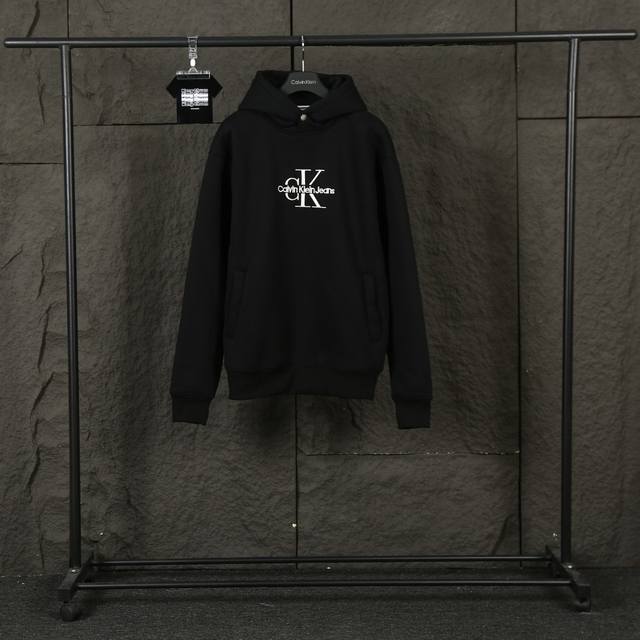 Fleece-lined Calvin Klein Aw Hot New Letter Embroidery Versatile Hooded Sweatshi