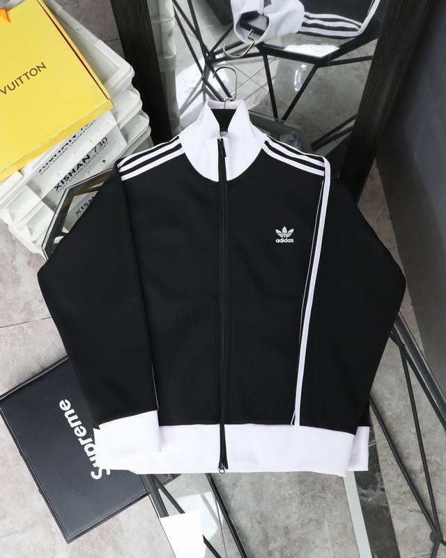 Adidas Korean style celebrity-inspired color-blocked three-stripe double-zip emb