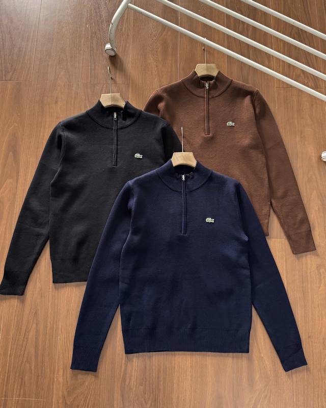 1:1 High-Quality Lacoste Men's Classic Quarter Zipper Knit Sweater, New Official