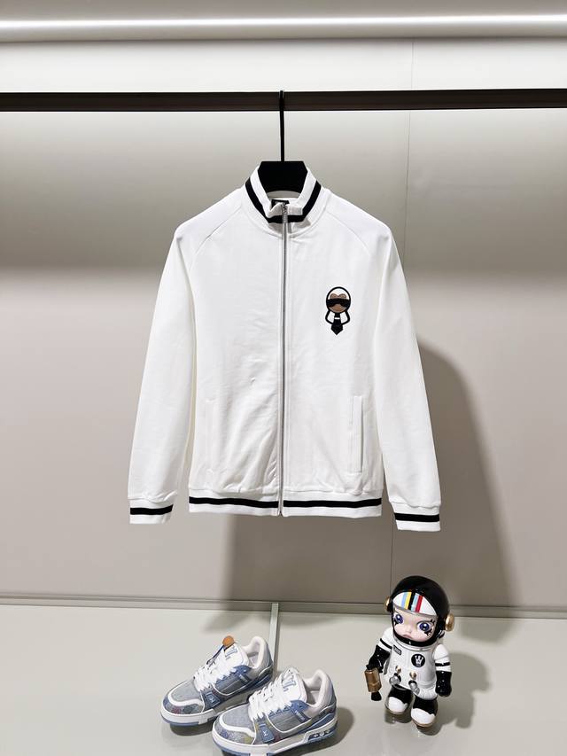 Fendi Custom Fabric Suit Stand Collar Jacket Classic Leather Embroidery Karl Lag