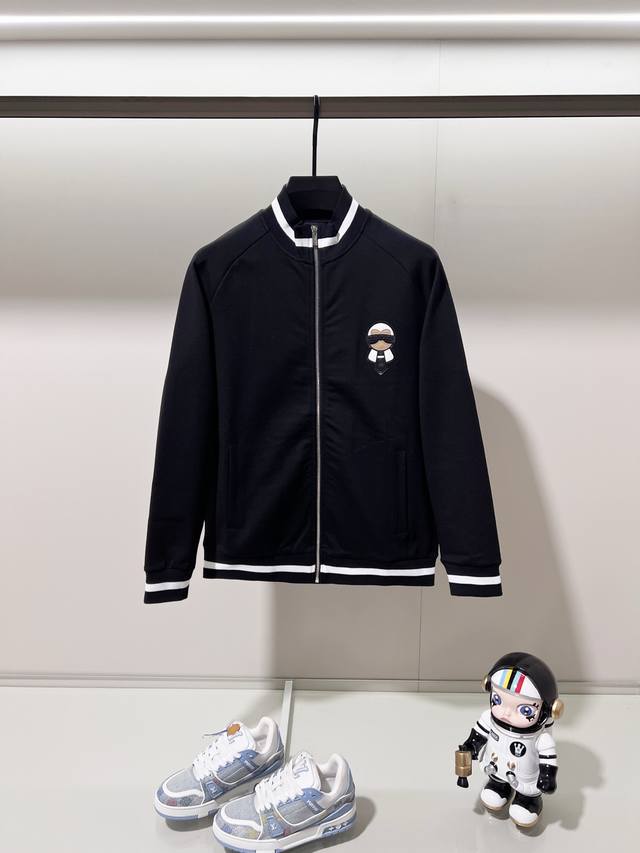 Fendi Custom Fabric Suit Stand Collar Jacket Classic Leather Embroidery Karl Lag