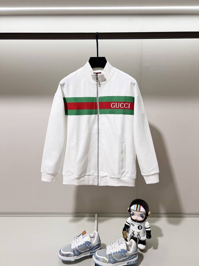 Gucci Custom Fabric Suit Zipper Stand Collar Jacket Classic Logo Red and Green W