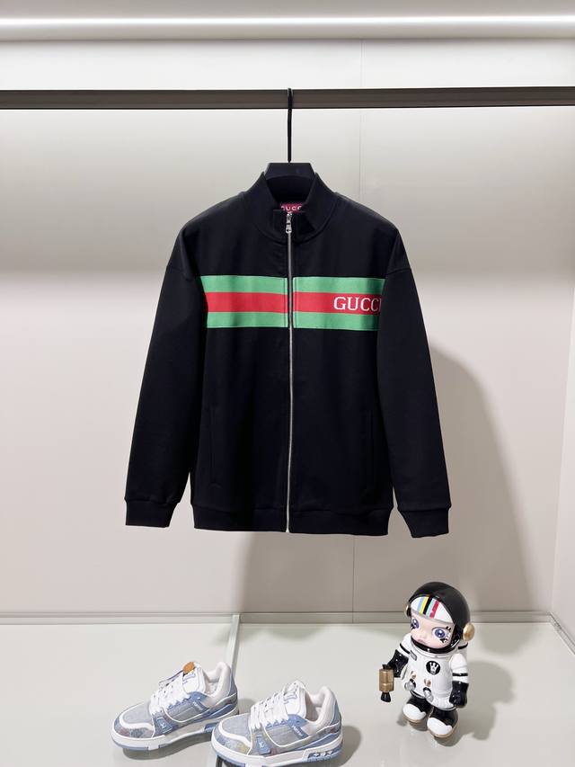 Gucci Custom Fabric Suit Zipper Stand Collar Jacket Classic Logo Red and Green W