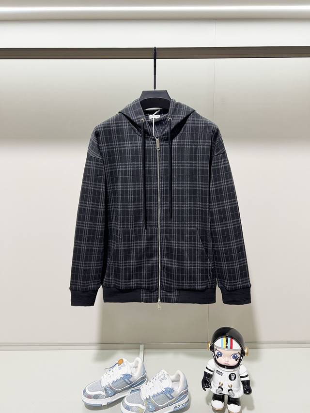 Burberry Custom Fabric Hooded Zip-Up Sweatshirt. Features the brand's classic ch