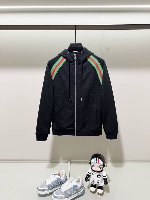Gucci Custom Fabric Zipper Hooded Jacket Set (Ddd) Red and green webbing patchwo
