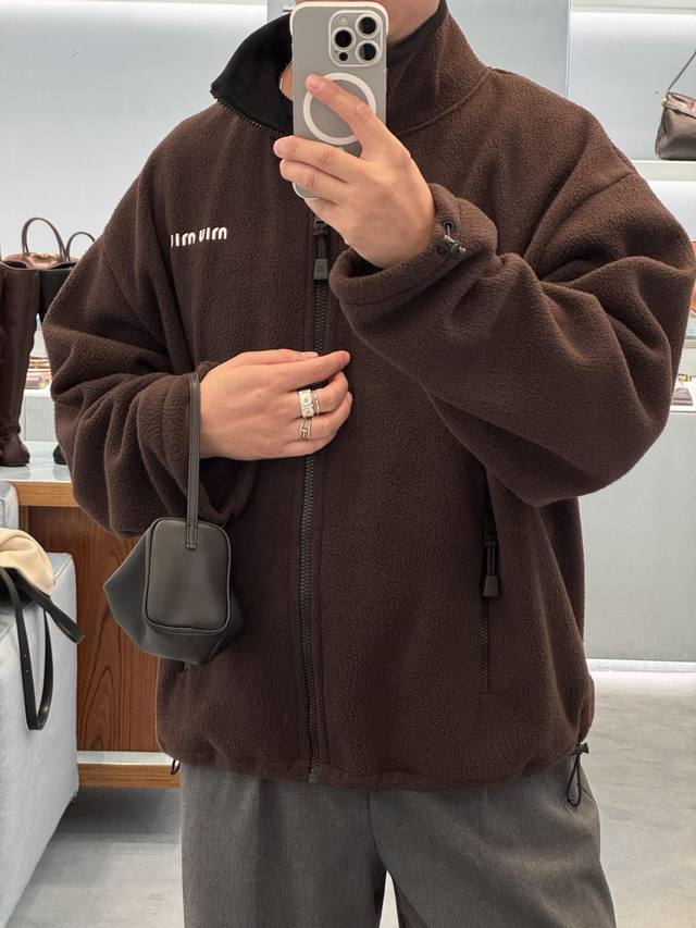 Miu Miu 25Ss Autumn/Winter New Fleece Stand Collar Jacket, Loose Fit. Miu Miu 25