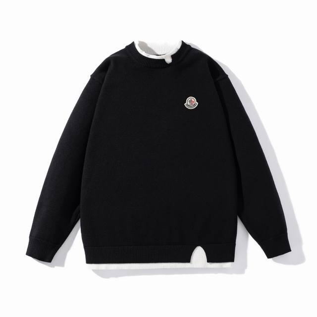 Moncler classic small label color-block knit sweater. Washing instructions: Wash