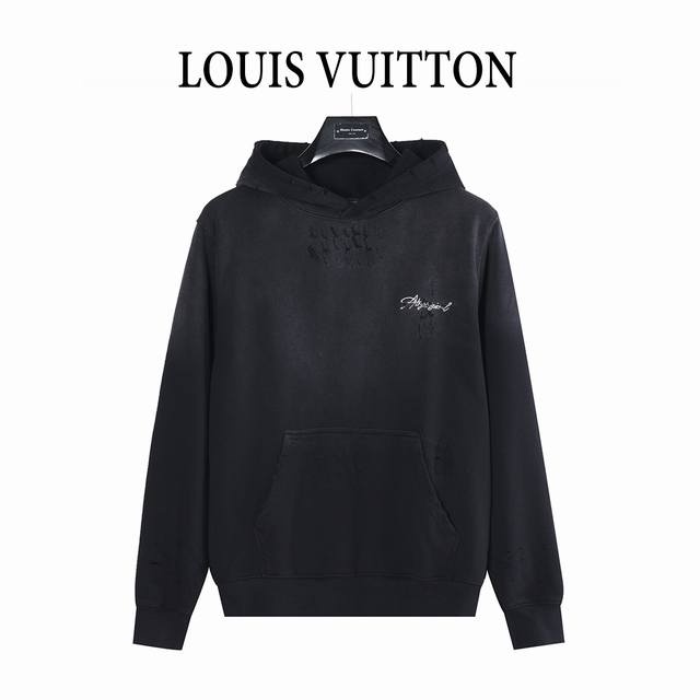 Louis Vuitton 25Fw Floral Letter Embroidery Back Washed Distressed Hooded Sweats