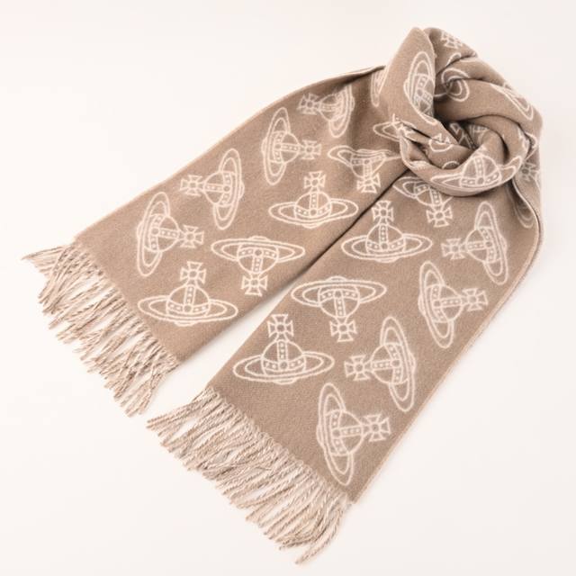 Vivienne Westwood Saturn-print cashmere wool tassel long scarf. British fashion