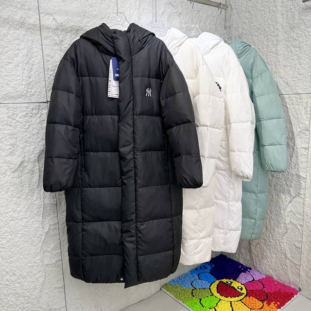 Top-tier Mlb Ny boutique synchronized long hooded down jacket for couples with a