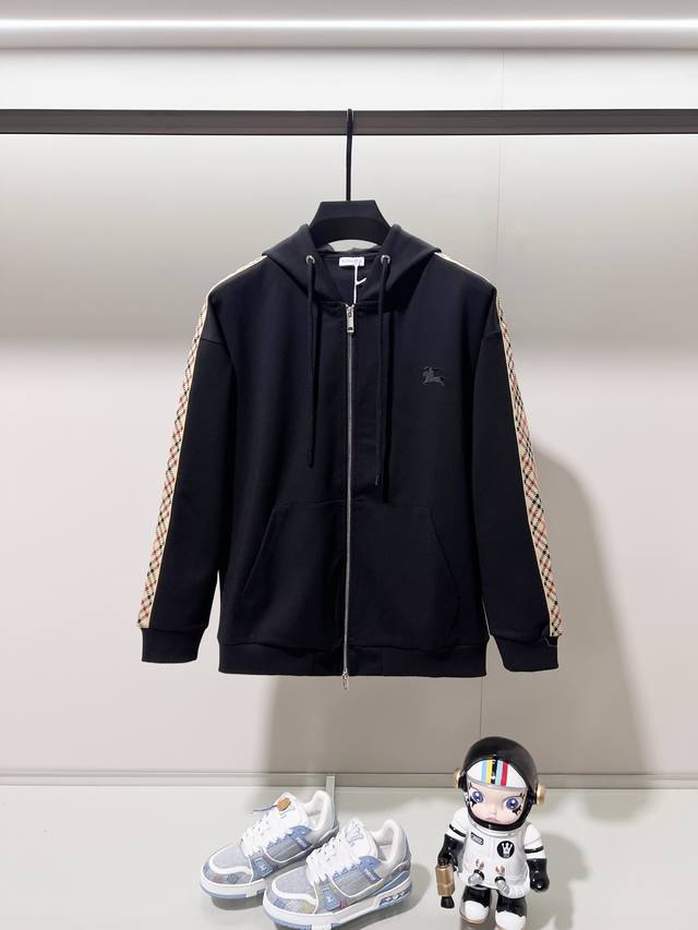 Burberry Custom Fabric Zippered Hooded Jacket Set Features: Embroidered logo, ch