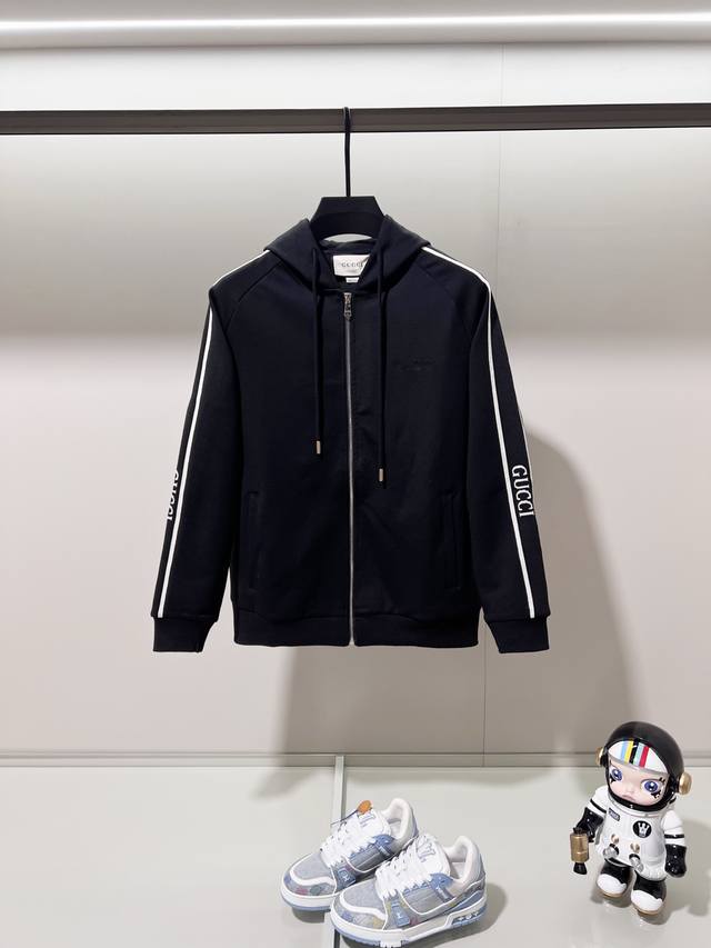 Gucci Custom Fabric Zippered Hooded Jacket Set. Features include a small embroid