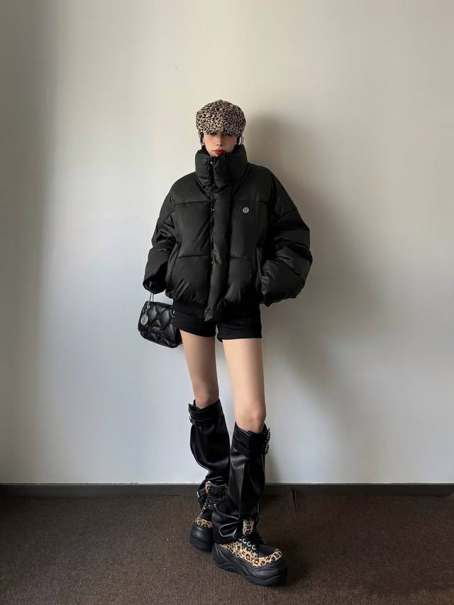 Lululemon 2025 Retro Goddess! Lululemon 2025 New Black PU Leather Puffer Jacket,