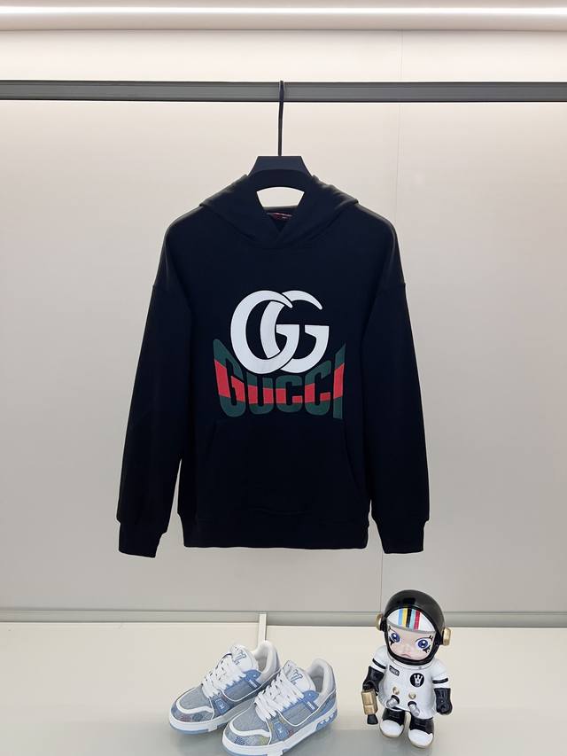 Gucci 420g pure cotton hooded sweatshirt, red and green color blocking with embr