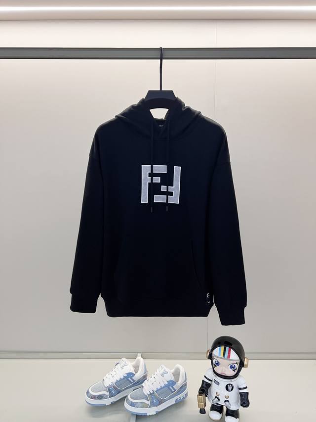 Fendi 420g 100% Cotton Hooded Sweatshirt, 3D Mesh Logo with Embroidered Ff Desig