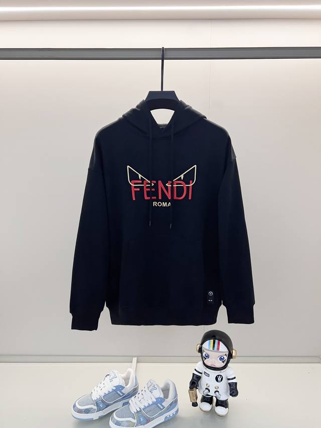Fendi 420g pure cotton hooded sweatshirt with embroidered monster eyes and lette