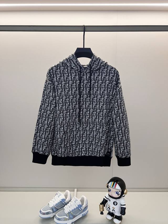 Fendi 420g Custom Fabric Hooded Sweatshirt, Monogram Logo All-over Print, Color