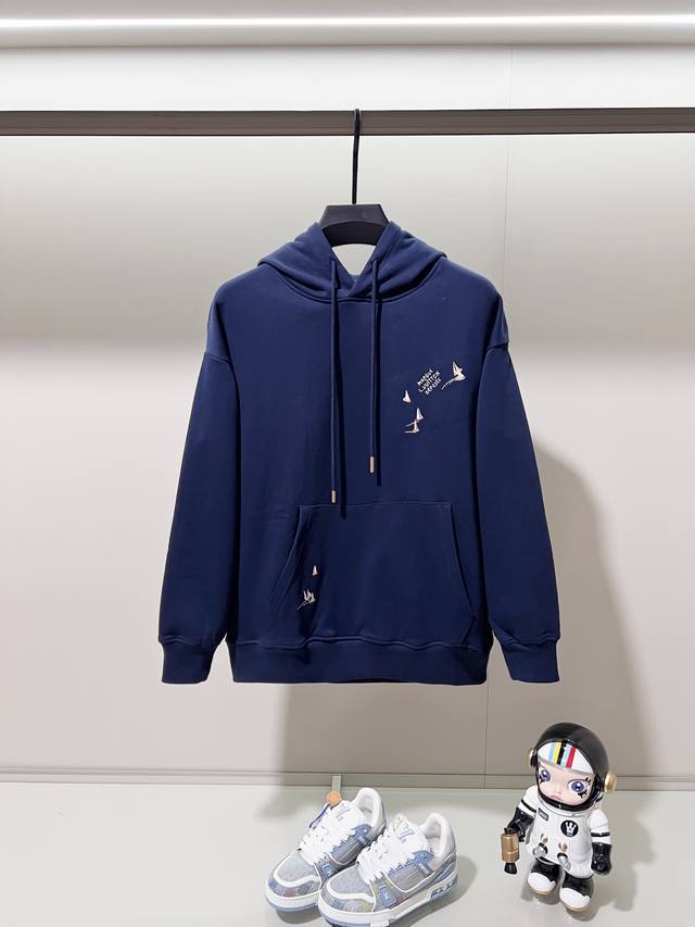 Louis Vuitton 420g 100% Cotton Hooded Sweatshirt. Features a small sailboat logo