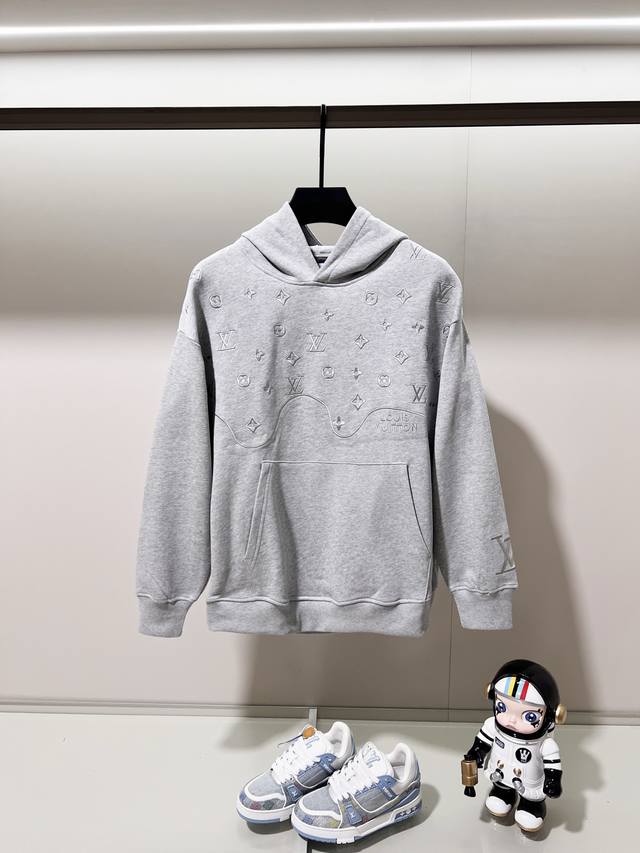 Louis Vuitton 420g 100% Cotton Hooded Sweatshirt. Features classic floral four-l