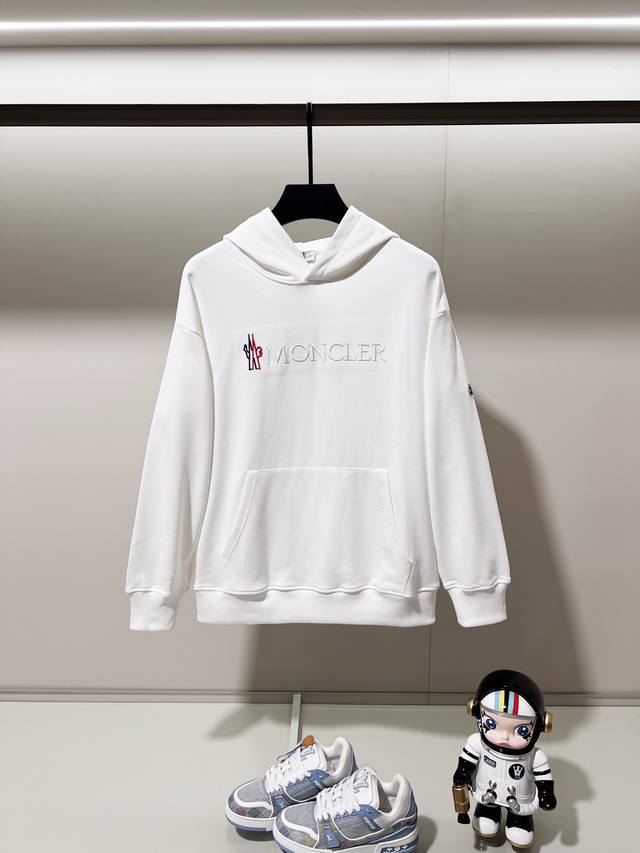 Moncler 420g 100% Cotton Hooded Sweatshirt, Color Block Embroidered Logo, Arm Pa
