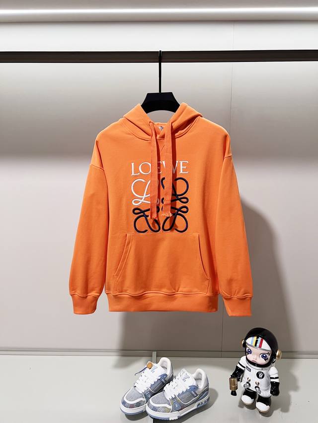 Loewe 420g 100% Cotton Hooded Sweatshirt, 3D Color Block Embroidered Large Lette