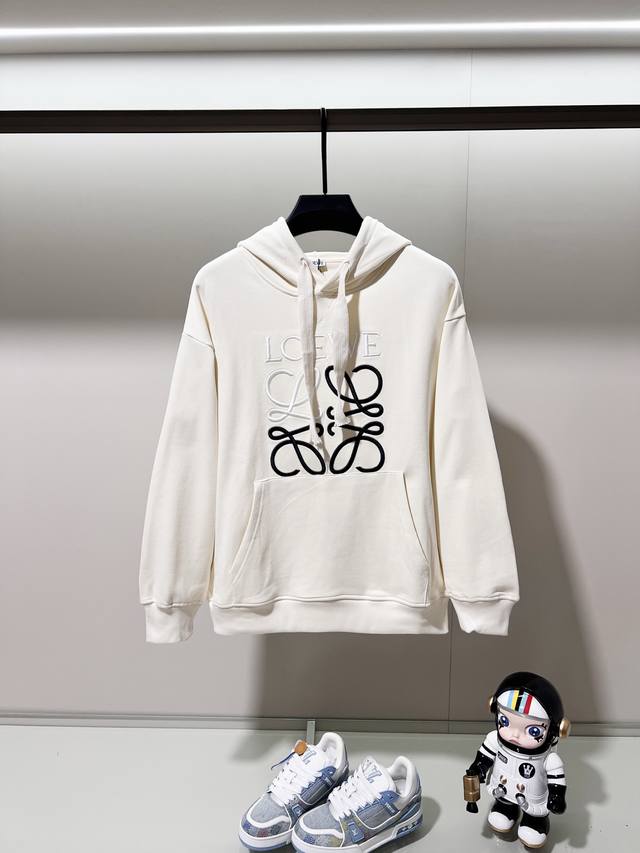 Loewe 420g 100% Cotton Hooded Sweatshirt, 3D Color Block Embroidered Large Lette