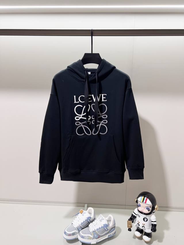 Loewe 420g 100% Cotton Hooded Sweatshirt, 3D Color Block Embroidered Large Lette
