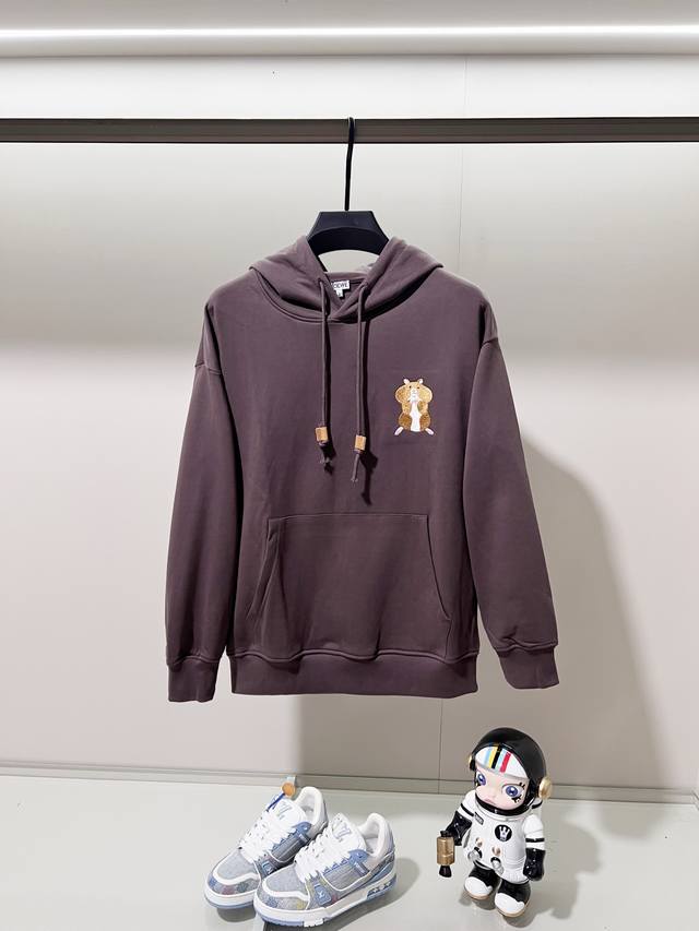 Loewe 420g 100% Cotton Hooded Sweatshirt, Exquisite Minimalist Cartoon Dance Bun
