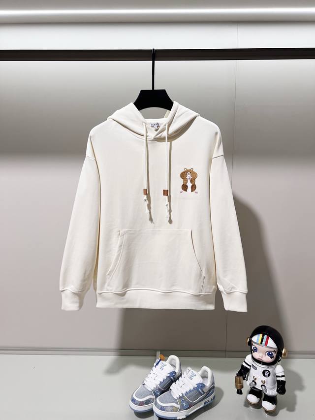 Loewe 420g 100% Cotton Hooded Sweatshirt, Exquisite Minimalist Cartoon Dance Bun