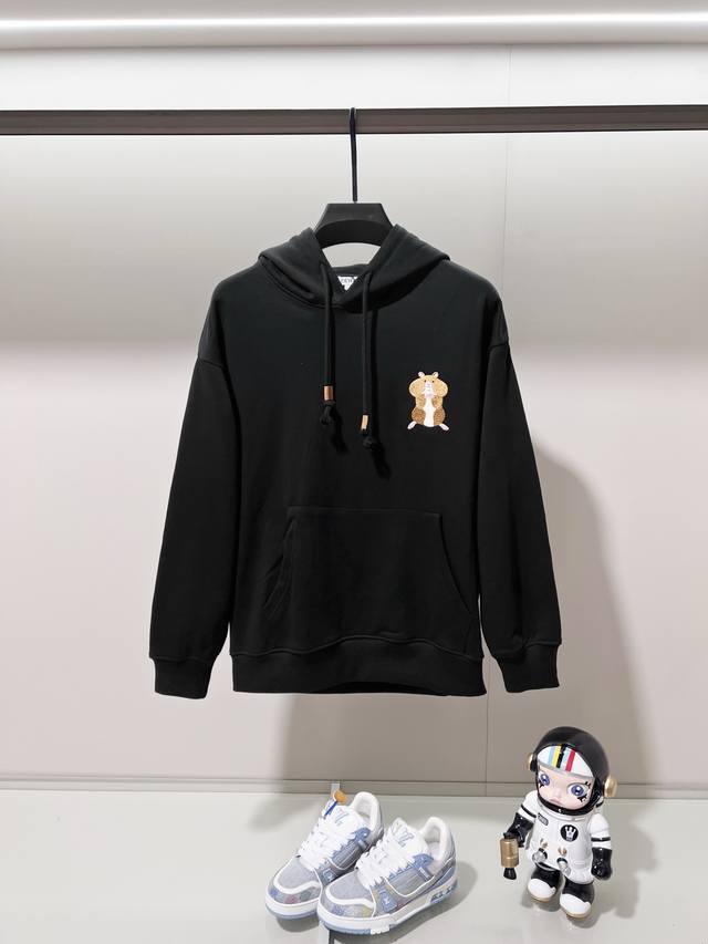 Loewe 420g 100% Cotton Hooded Sweatshirt, Exquisite Minimalist Cartoon Dance Bun