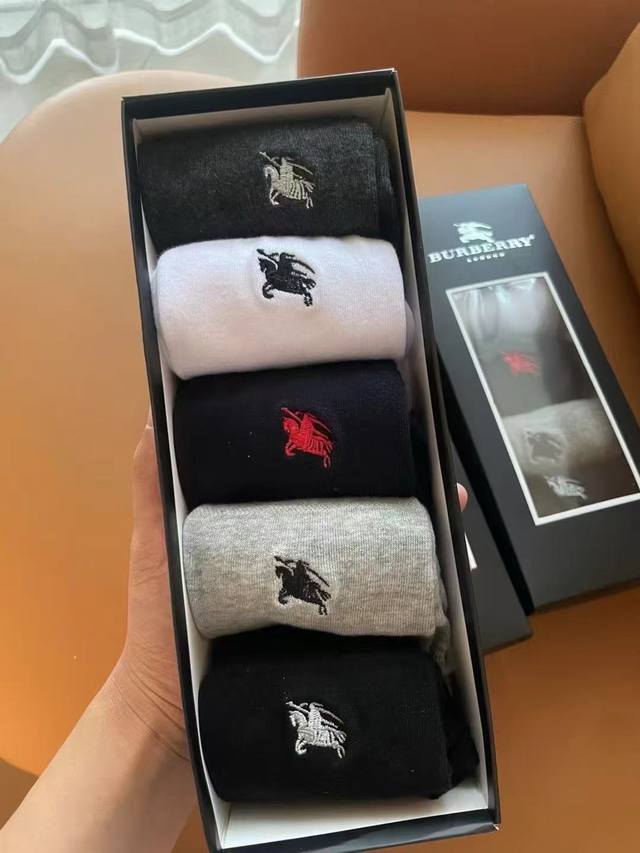 Burberry Classic Solid Color Men's Socks! 5 pairs, 5 colors per box! Still the c
