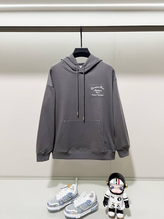 Dior 420g pure cotton hooded sweatshirt, front and back with embroidered logo an