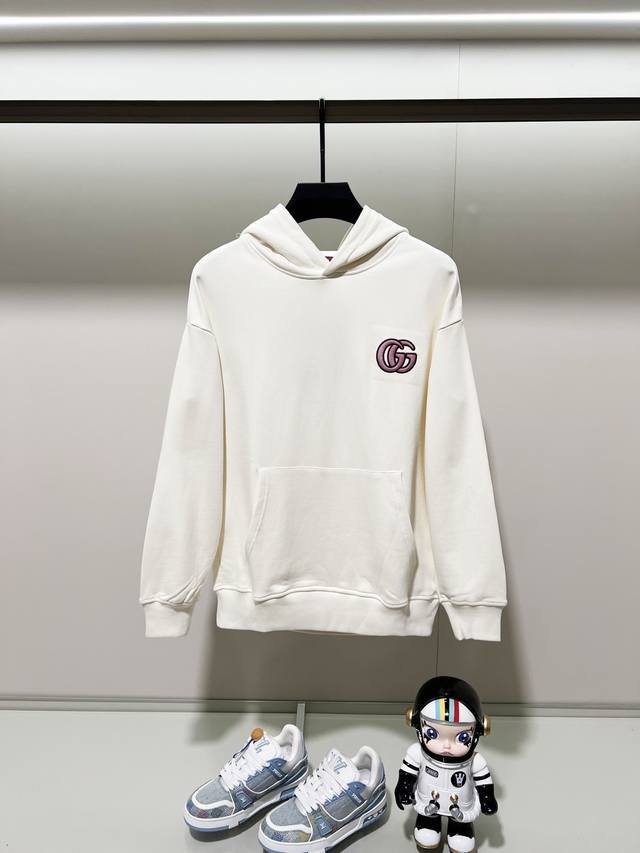 Gucci 420g pure cotton hooded sweatshirt. Simple double G logo with color-blocke