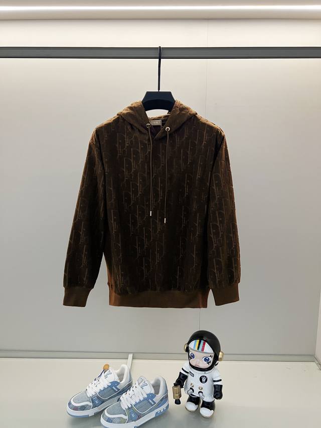 Dior 420g Custom Jacquard Fabric Hooded Sweatshirt, Classic Monogram Pattern wit