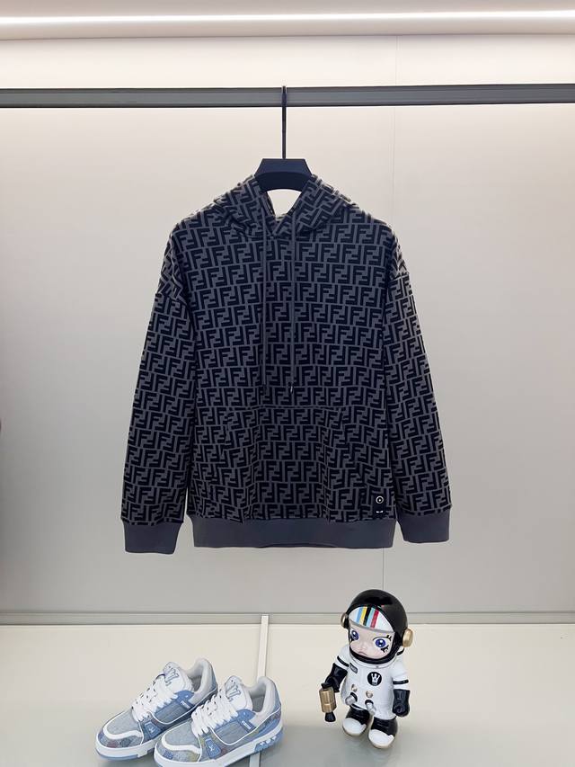 Fendi 420g 100% Cotton Hooded Sweatshirt, Classic Monogram Print with All-Over L