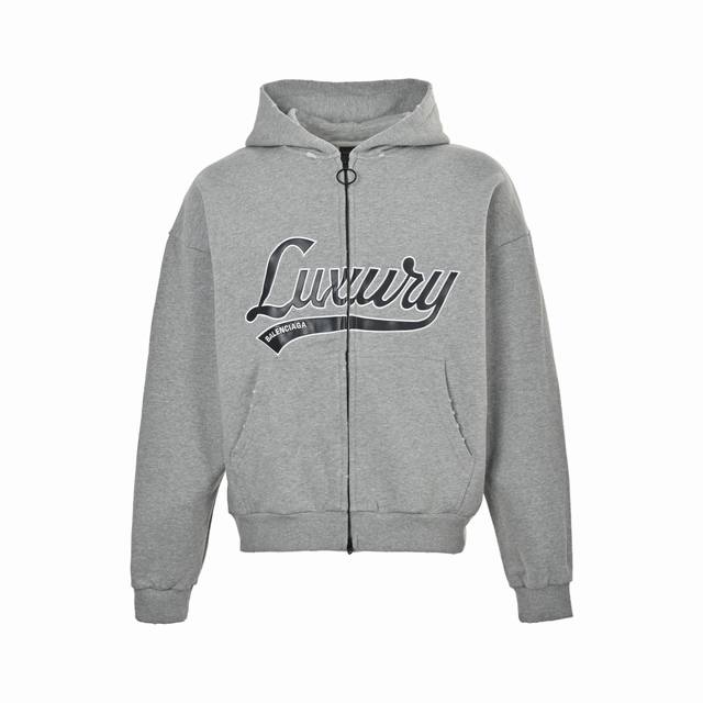 Balenciaga 25Fw Leather Embroidered Letter Zipper Hooded Jacket. Made with custo