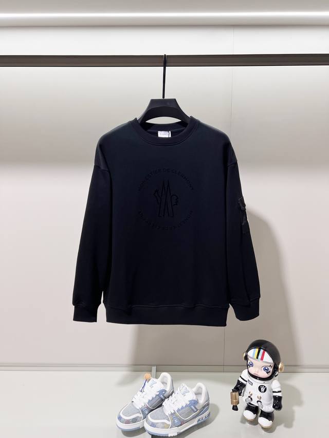 Moncler 420g 100% Cotton Crew Neck Sweatshirt, Flocked Print Letter Logo, Nylon