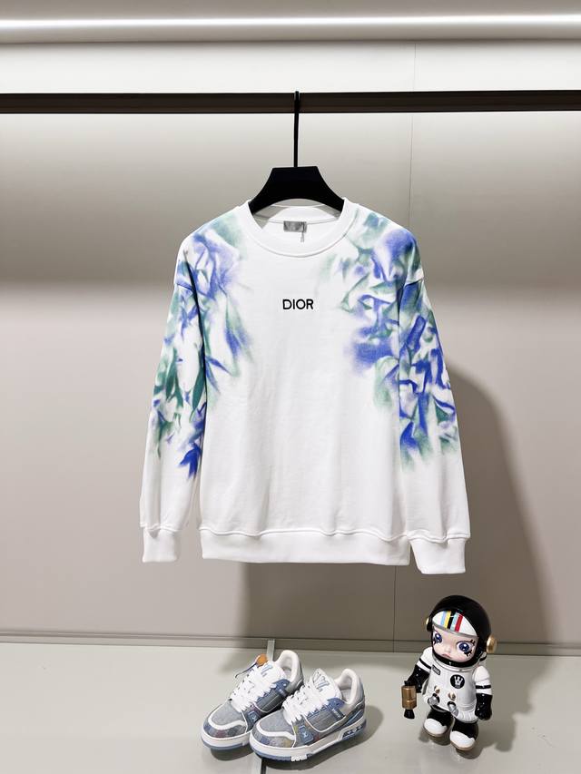 Dior 420g 100% Cotton Crew Neck Sweatshirt, embroidered logo, colorful arm print