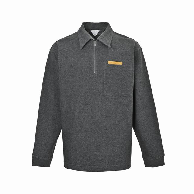 Bottega Veneta solid color half-zip woven pocket polo shirt, long-sleeved, Ddd.
