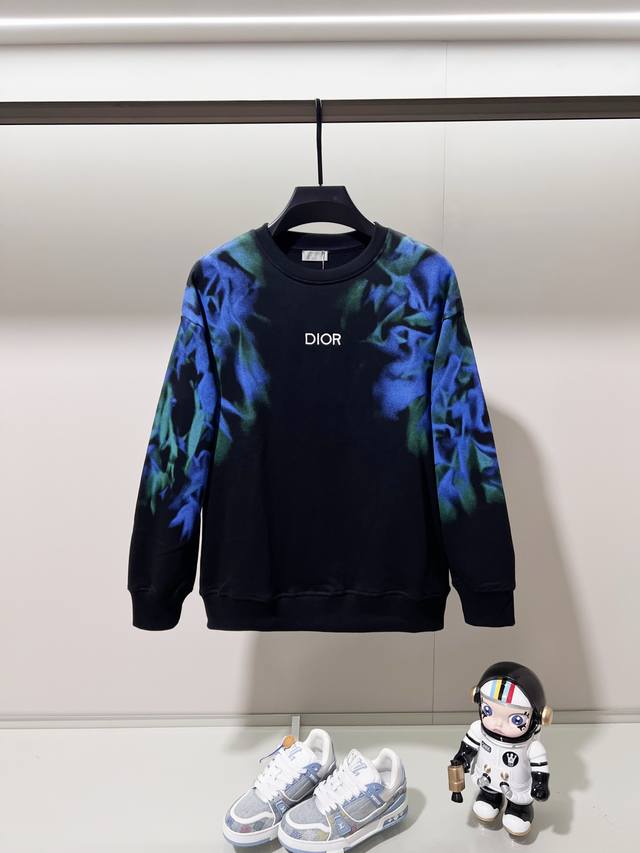 Dior 420g 100% Cotton Crew Neck Sweatshirt, embroidered logo, colorful arm print