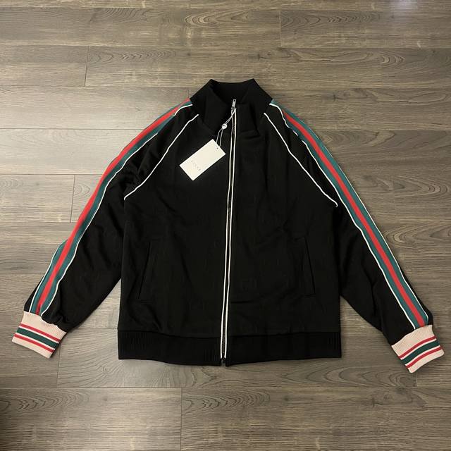 Gucci Classic Red and Green Striped Ribbon Double G Monogram Embroidered Jacquar