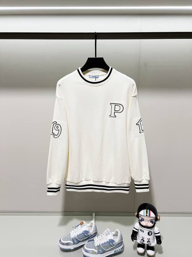 Prada 420g 100% Cotton Crew Neck Sweatshirt. Features include contrasting ribbed