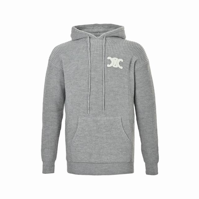 Celine 25Fw Embroidered Logo Knit Hooded Sweater (Ddd). The fabric is made from